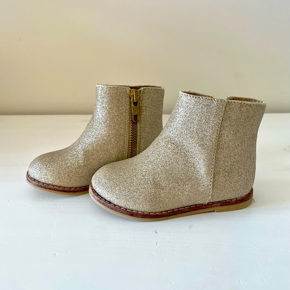 Janie & Jack Metallic Side Zip Ankle Boot (Toddler 5)